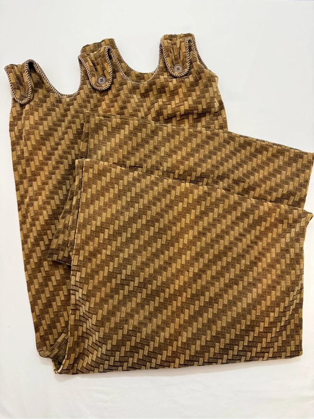 Heavyweight JC Penney Fabric Curtains Two Panels Brown Gold Geometric Design MCM